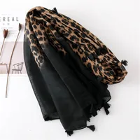 Fashion Cotton And Leopard Print Gradient Women&#39;s Scarf Long Dual-use Shawl main image 3