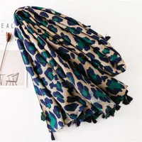 Cotton And Linen Scarf Shawl Dual-use Classic Blue Leopard Long Scarf Scarf Women main image 2