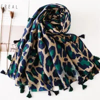 Cotton And Linen Scarf Shawl Dual-use Classic Blue Leopard Long Scarf Scarf Women main image 3