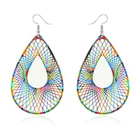 Geometric Colorful Openwork Carved Leaves Big Earrings Retro main image 1