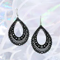 Geometric Colorful Openwork Carved Leaves Big Earrings Retro main image 2