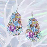 Geometric Colorful Openwork Carved Leaves Big Earrings Retro main image 3