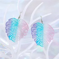 Geometric Colorful Openwork Carved Leaves Big Earrings Retro main image 5