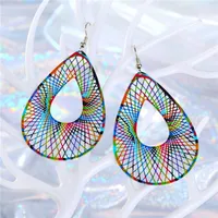 Geometric Colorful Openwork Carved Leaves Big Earrings Retro sku image 1