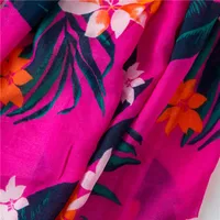 Cotton And Linen Scarf Warm Rose Red Tone Tropical Plant Color Tassel Wholesale Trend main image 5