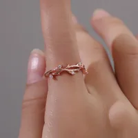 Ring Literary Fan With Diamond Branch Open Single Ring Creative Cross Rattan Adjustable Ring main image 3