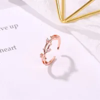 Ring Literary Fan With Diamond Branch Open Single Ring Creative Cross Rattan Adjustable Ring main image 5
