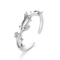 Ring Literary Fan With Diamond Branch Open Single Ring Creative Cross Rattan Adjustable Ring sku image 1