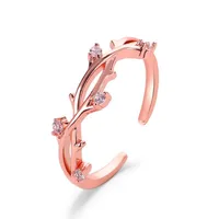 Ring Literary Fan With Diamond Branch Open Single Ring Creative Cross Rattan Adjustable Ring sku image 2