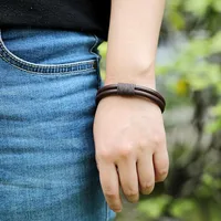 Cowhide Leather Bracelet Men's Accessories Leather Woven Handmade Leather Men main image 2