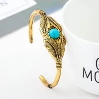 Bracelet Vintage Feather Tree Leaf Bangle Bracelet Inlaid Turquoise Bracelet Wholesale main image 1
