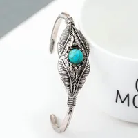 Bracelet Vintage Feather Tree Leaf Bangle Bracelet Inlaid Turquoise Bracelet Wholesale main image 2