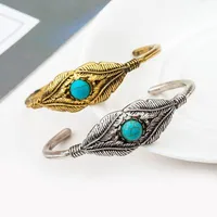 Bracelet Vintage Feather Tree Leaf Bangle Bracelet Inlaid Turquoise Bracelet Wholesale main image 3