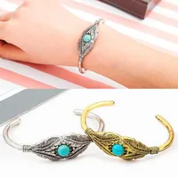 Bracelet Vintage Feather Tree Leaf Bangle Bracelet Inlaid Turquoise Bracelet Wholesale main image 5