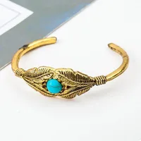 Bracelet Vintage Feather Tree Leaf Bangle Bracelet Inlaid Turquoise Bracelet Wholesale sku image 1