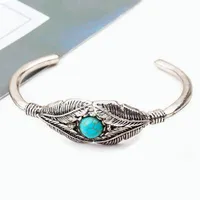 Bracelet Vintage Feather Tree Leaf Bangle Bracelet Inlaid Turquoise Bracelet Wholesale sku image 2