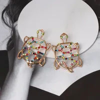 Womens Turtle Retro Openwork Rhinestone Tortoise Alloy Earrings Nhjj121622 main image 2