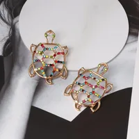 Womens Turtle Retro Openwork Rhinestone Tortoise Alloy Earrings Nhjj121622 main image 1
