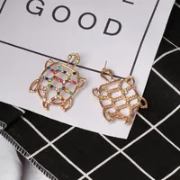 Womens Turtle Retro Openwork Rhinestone Tortoise Alloy Earrings Nhjj121622 main image 4