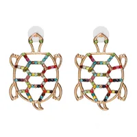 Womens Turtle Retro Openwork Rhinestone Tortoise Alloy Earrings Nhjj121622 main image 6