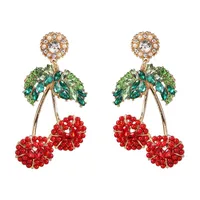 Womens Cherry Rhinestone Alloy Earrings Nhjj126368 sku image 1
