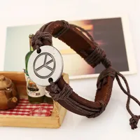 Vintage Woven Hemp Rope Alloy Peace Logo Leather Bracelet Nhpk138929 main image 2