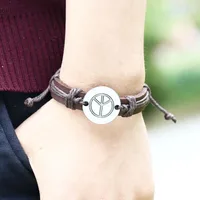 Vintage Woven Hemp Rope Alloy Peace Logo Leather Bracelet Nhpk138929 main image 5