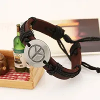 Vintage Woven Hemp Rope Alloy Peace Logo Leather Bracelet Nhpk138929 sku image 1
