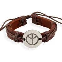 Vintage Woven Hemp Rope Alloy Peace Logo Leather Bracelet Nhpk138929 sku image 2