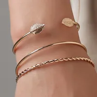 Fashion Twist Leaf Three-piece Geometric Open Bracelet Nhdp150014 main image 1