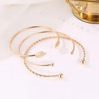 Fashion Twist Leaf Three-piece Geometric Open Bracelet Nhdp150014 main image 3