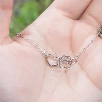 Pet Feet Dog Paw Peach Heart Pendant Necklace Cat Paw Love Necklace Wholesale main image 1