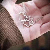 Pet Feet Dog Paw Peach Heart Pendant Necklace Cat Paw Love Necklace Wholesale main image 3