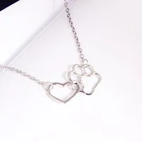 Pet Feet Dog Paw Peach Heart Pendant Necklace Cat Paw Love Necklace Wholesale sku image 2