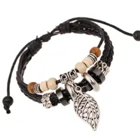 Korean Version Of Imitation Cowhide Bracelet Simple Wild Alloy Leaf Pendant Woven Leather Bracelet sku image 1