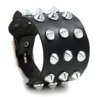 Exaggerated Men's Imitation Leather Bracelet Punk Non-mainstream Three-row Spiked  Bracelet Jewelry main image 1