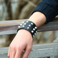 Exaggerated Men's Imitation Leather Bracelet Punk Non-mainstream Three-row Spiked  Bracelet Jewelry main image 5