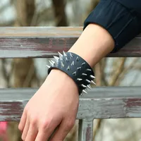 Men's Leather Bracelet European And American Punk Non-mainstream Three-row Spike  Bracelet Jewelry main image 4
