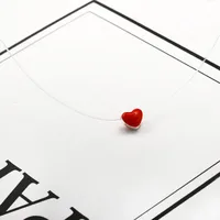 Sweet Cute Little Red Heart Love Necklace Female Drip Oil Red Peach Heart Short Necklace main image 1