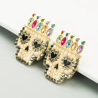 Exaggerated  Alloy Diamond Acrylic Skull Earrings main image 2