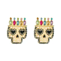 Exaggerated  Alloy Diamond Acrylic Skull Earrings main image 5