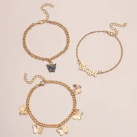 Simple Sweet Acrylic Butterfly Angel Angel Pendant Flower Butterfly Tassel Alloy Anklet 3-piece Set sku image 7