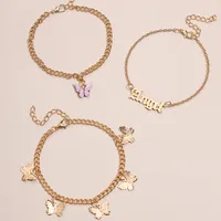 Simple Sweet Acrylic Butterfly Angel Angel Pendant Flower Butterfly Tassel Alloy Anklet 3-piece Set sku image 3