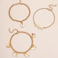 Simple Sweet Acrylic Butterfly Angel Angel Pendant Flower Butterfly Tassel Alloy Anklet 3-piece Set sku image 4