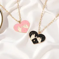 Pull Hook Sweet Heart Couple Black Pink Pendant Necklace Set main image 2