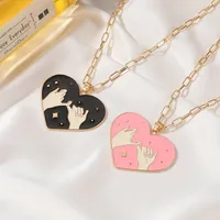 Pull Hook Sweet Heart Couple Black Pink Pendant Necklace Set main image 3