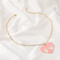 Pull Hook Sweet Heart Couple Black Pink Pendant Necklace Set main image 4