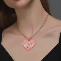 Pull Hook Sweet Heart Couple Black Pink Pendant Necklace Set main image 5