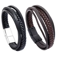 Retro Multilayer Leather  Simple Magnet Buckle  Leather Bracelet main image 1