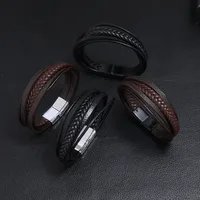 Retro Multilayer Leather  Simple Magnet Buckle  Leather Bracelet main image 3
